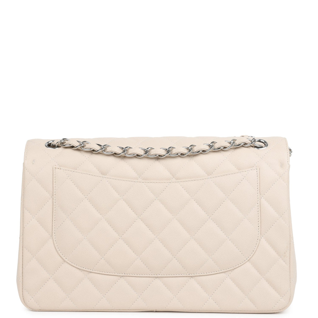 Pre-owned Chanel Jumbo Classic Double Flap Bag Light Beige Caviar Silver Hardware