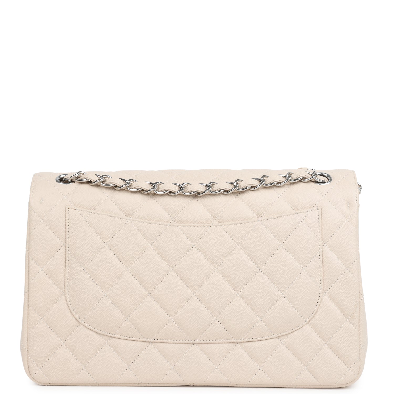 Pre-owned Chanel Jumbo Classic Double Flap Bag Light Beige Caviar Silver Hardware