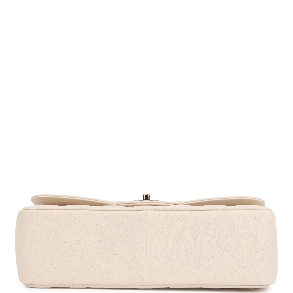 Pre-owned Chanel Jumbo Classic Double Flap Bag Light Beige Caviar Silver Hardware