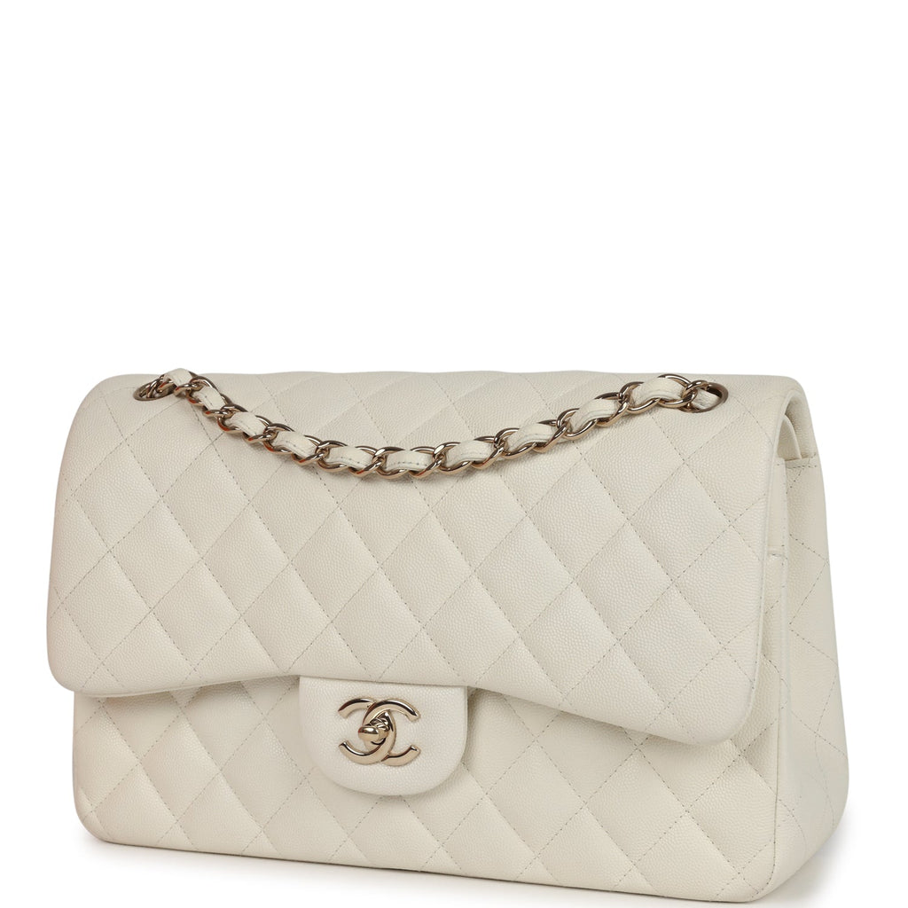 Chanel Jumbo Classic Double Flap White Caviar Light Gold Hardware