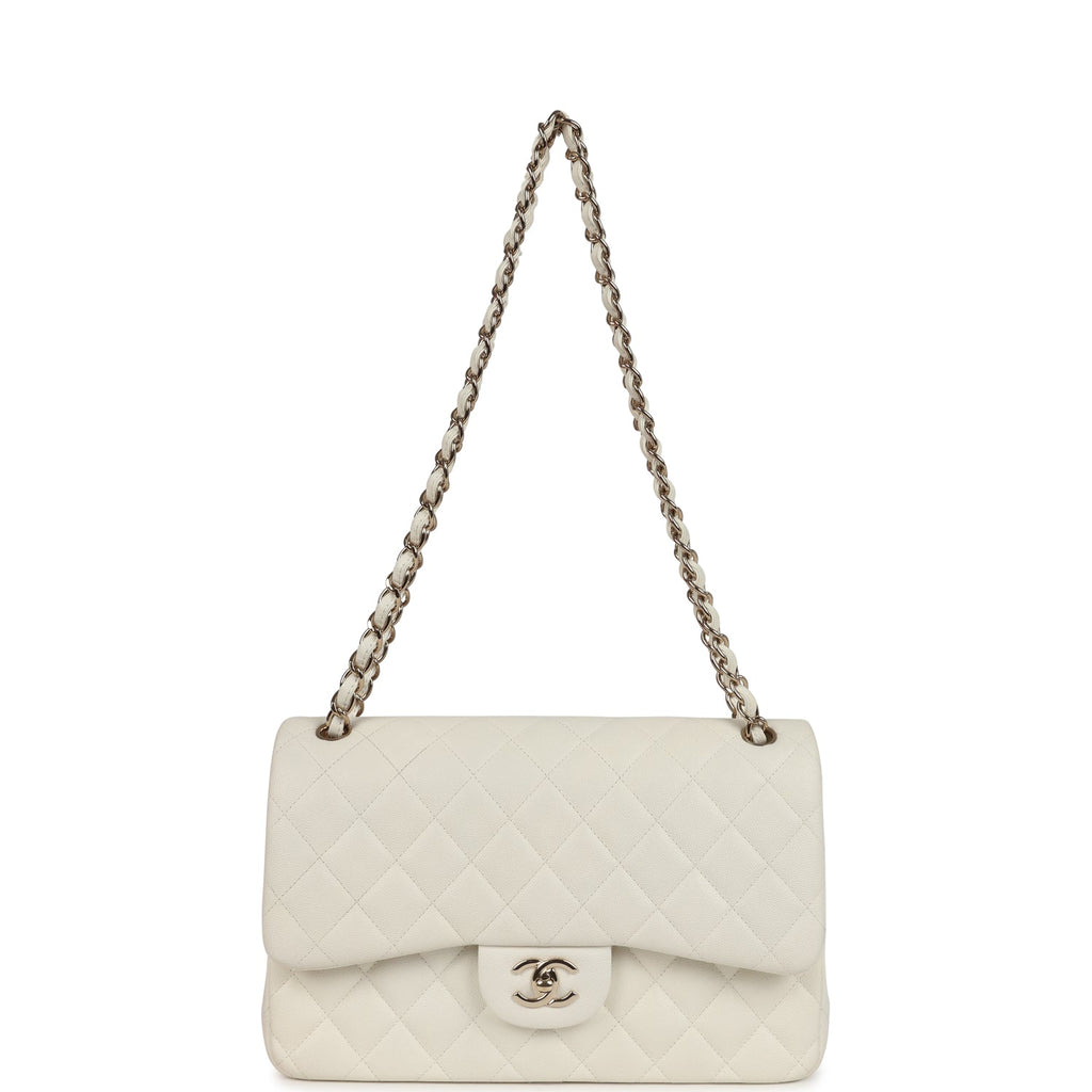 Chanel Jumbo Classic Double Flap White Caviar Light Gold Hardware