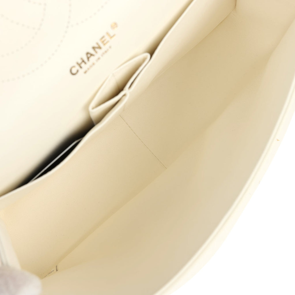 Chanel Jumbo Classic Double Flap White Caviar Light Gold Hardware