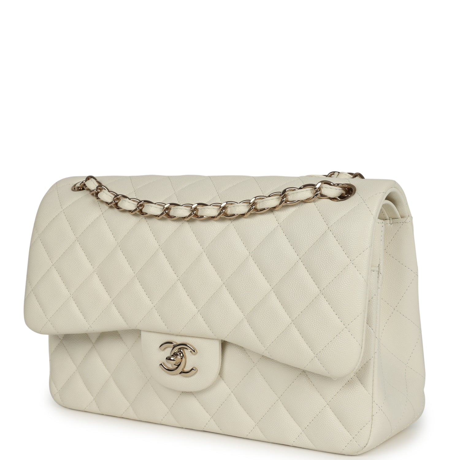 Chanel Jumbo Classic Double Flap White Caviar Light Gold Hardware