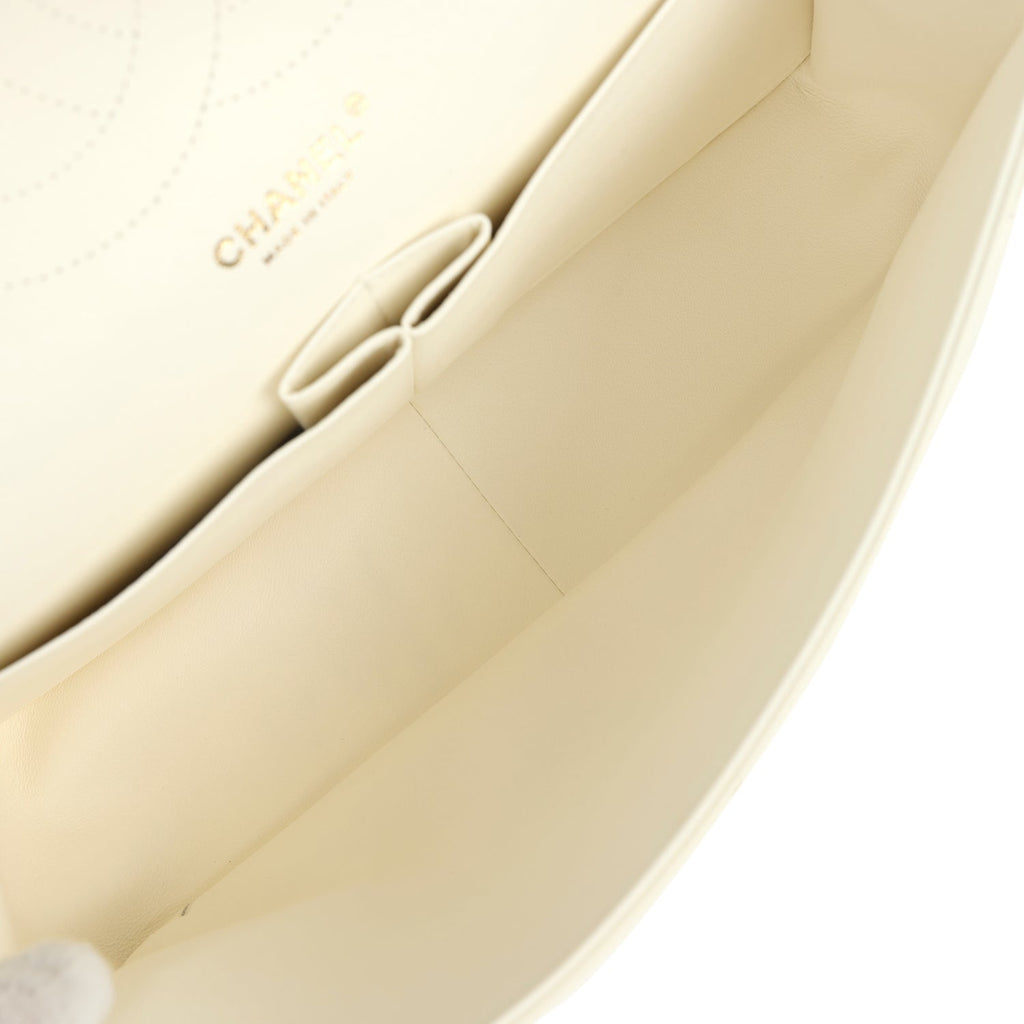 Chanel Jumbo Classic Double Flap White Caviar Light Gold Hardware