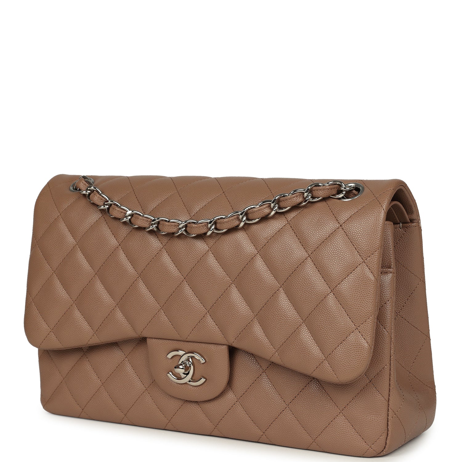 Pre-owned Chanel Jumbo Classic Double Flap Bag Dark Beige Caviar Silver Hardware