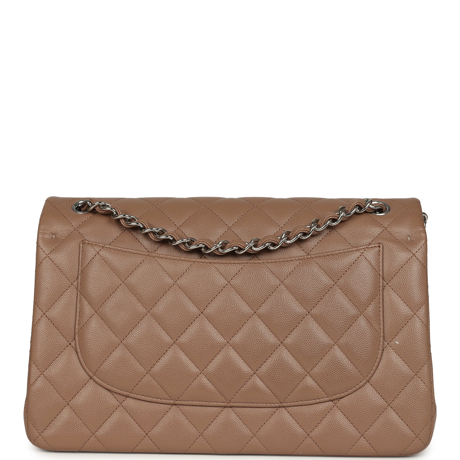 Pre-owned Chanel Jumbo Classic Double Flap Bag Dark Beige Caviar Silver Hardware