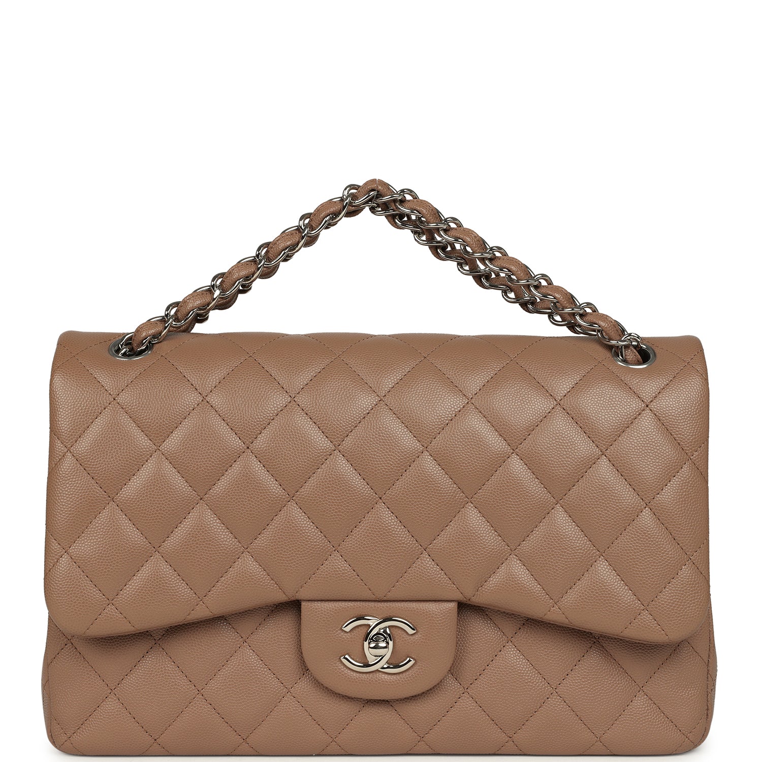 Pre-owned Chanel Jumbo Classic Double Flap Bag Dark Beige Caviar Silver Hardware