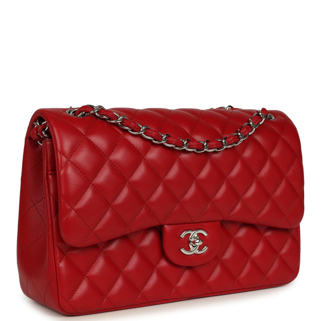 Chanel Jumbo Classic Double Flap Bag Red Lambskin Silver Hardware