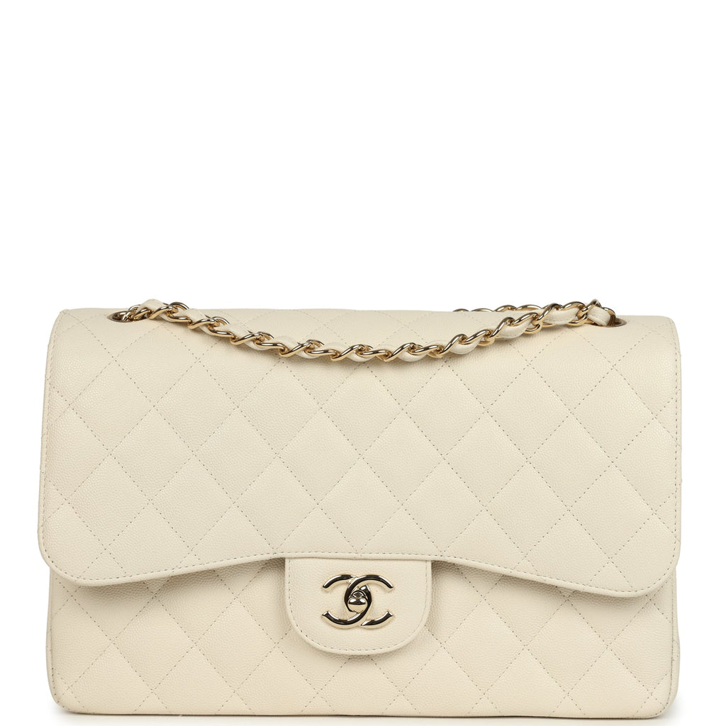 Chanel Jumbo Classic Double Flap Bag Cream Caviar Gold Hardware