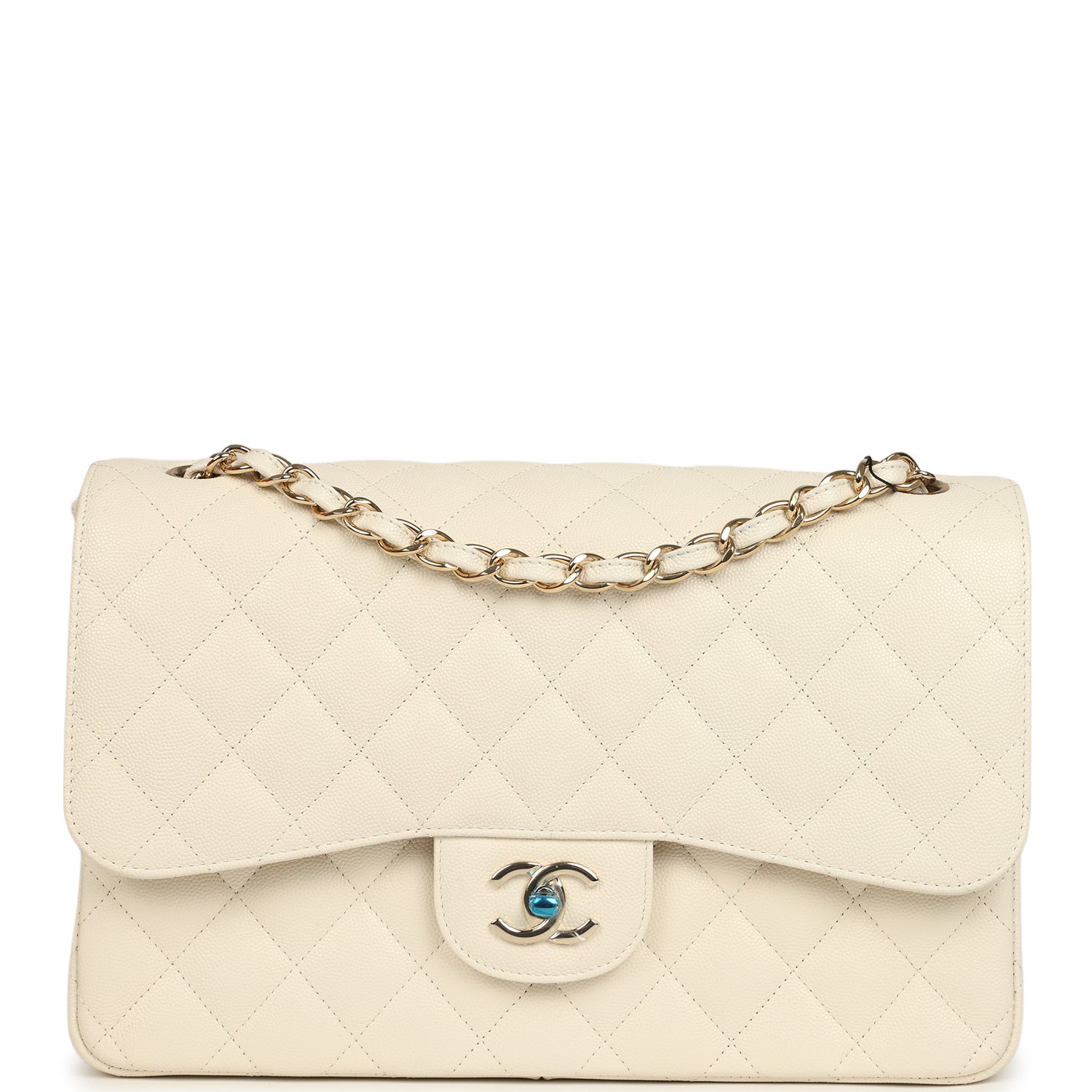 Chanel Jumbo Classic Double Flap Bag Cream Caviar Gold Hardware