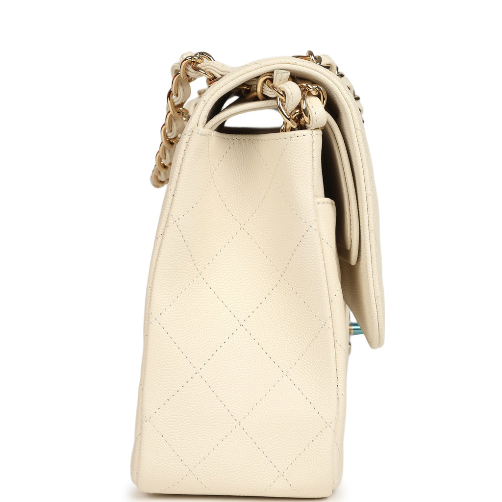 Chanel Jumbo Classic Double Flap Bag Cream Caviar Gold Hardware