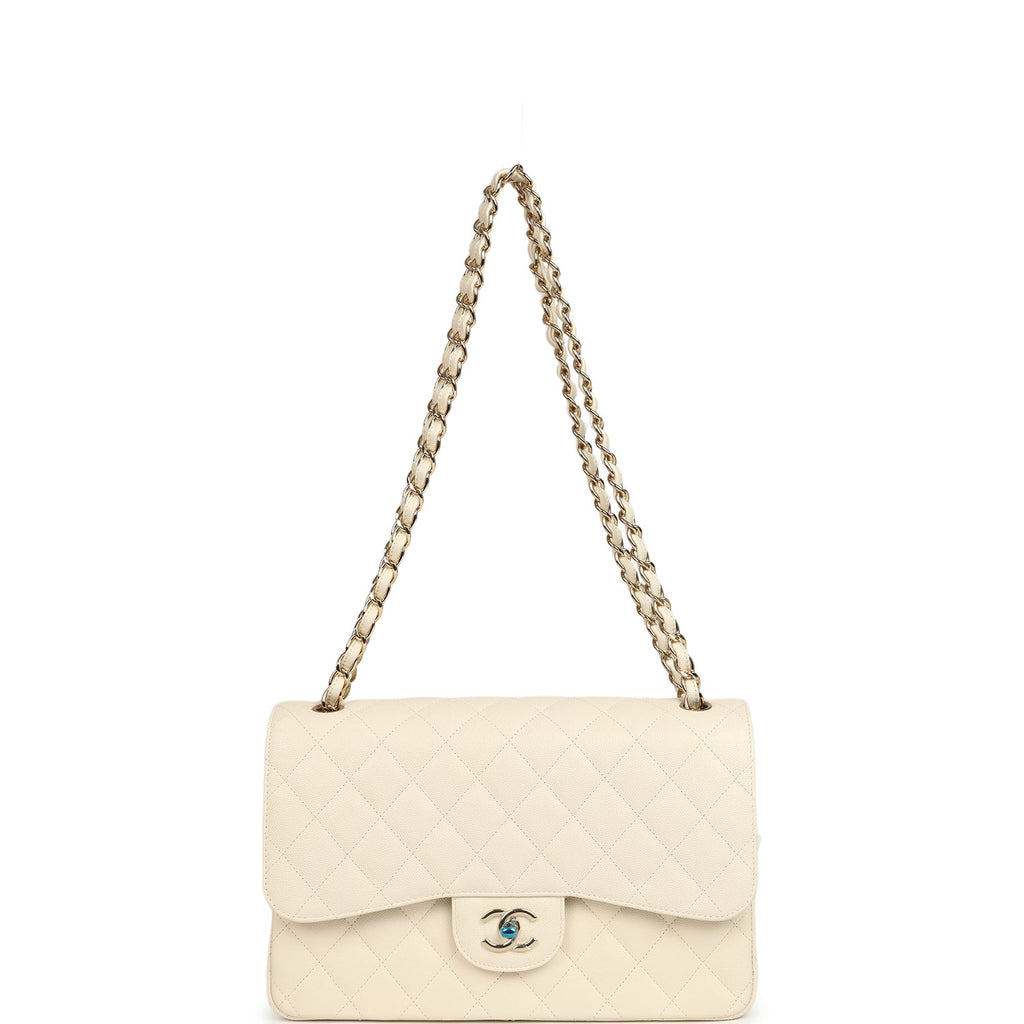 Chanel Jumbo Classic Double Flap Bag Cream Caviar Gold Hardware