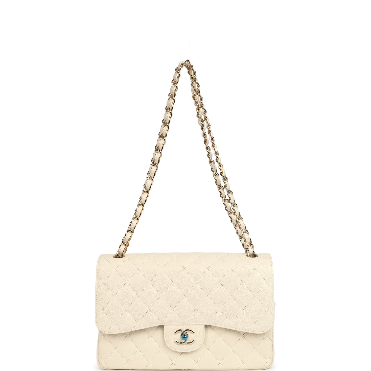 Chanel Jumbo Classic Double Flap Bag Cream Caviar Gold Hardware