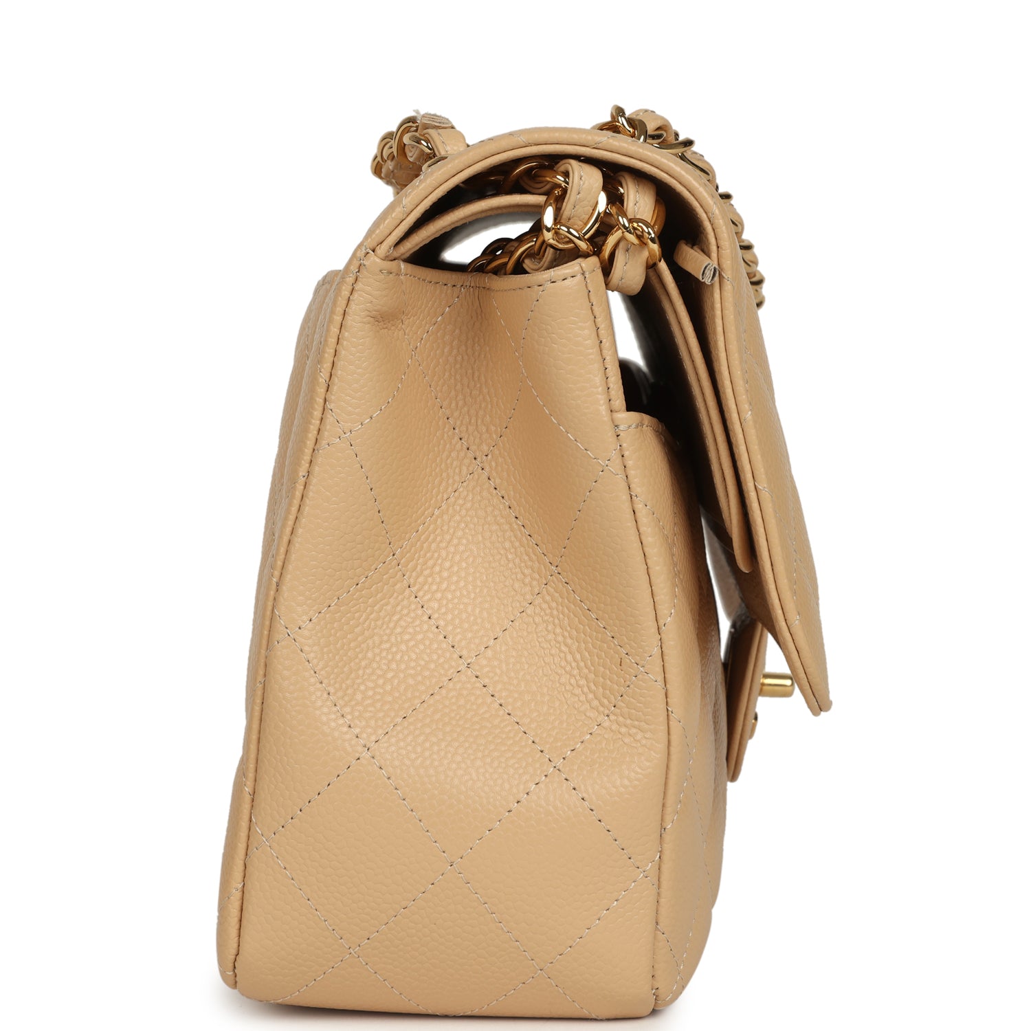 Pre-owned Chanel Jumbo Classic Double Flap Bag Light Beige Caviar Gold Hardware