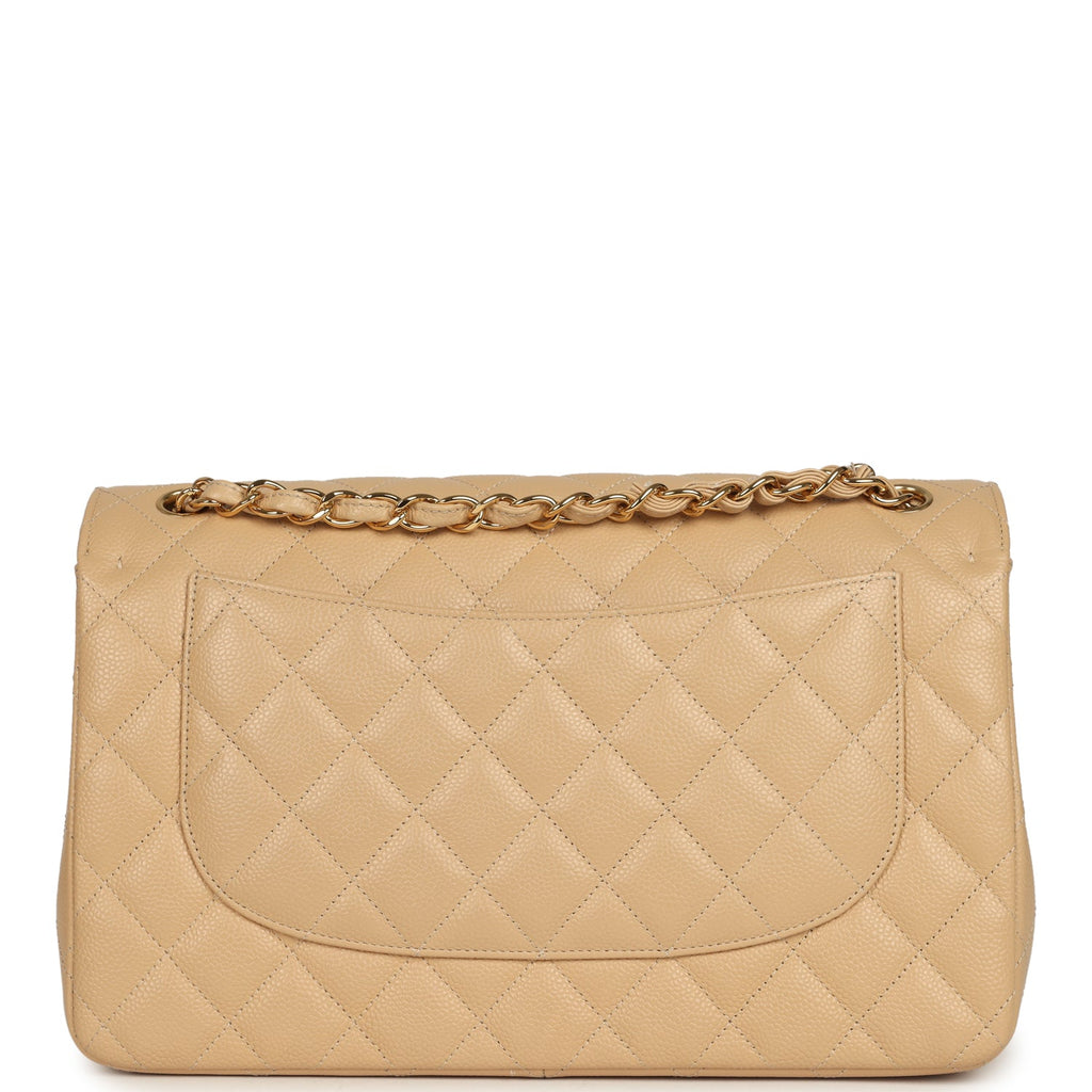 Pre-owned Chanel Jumbo Classic Double Flap Bag Light Beige Caviar Gold Hardware