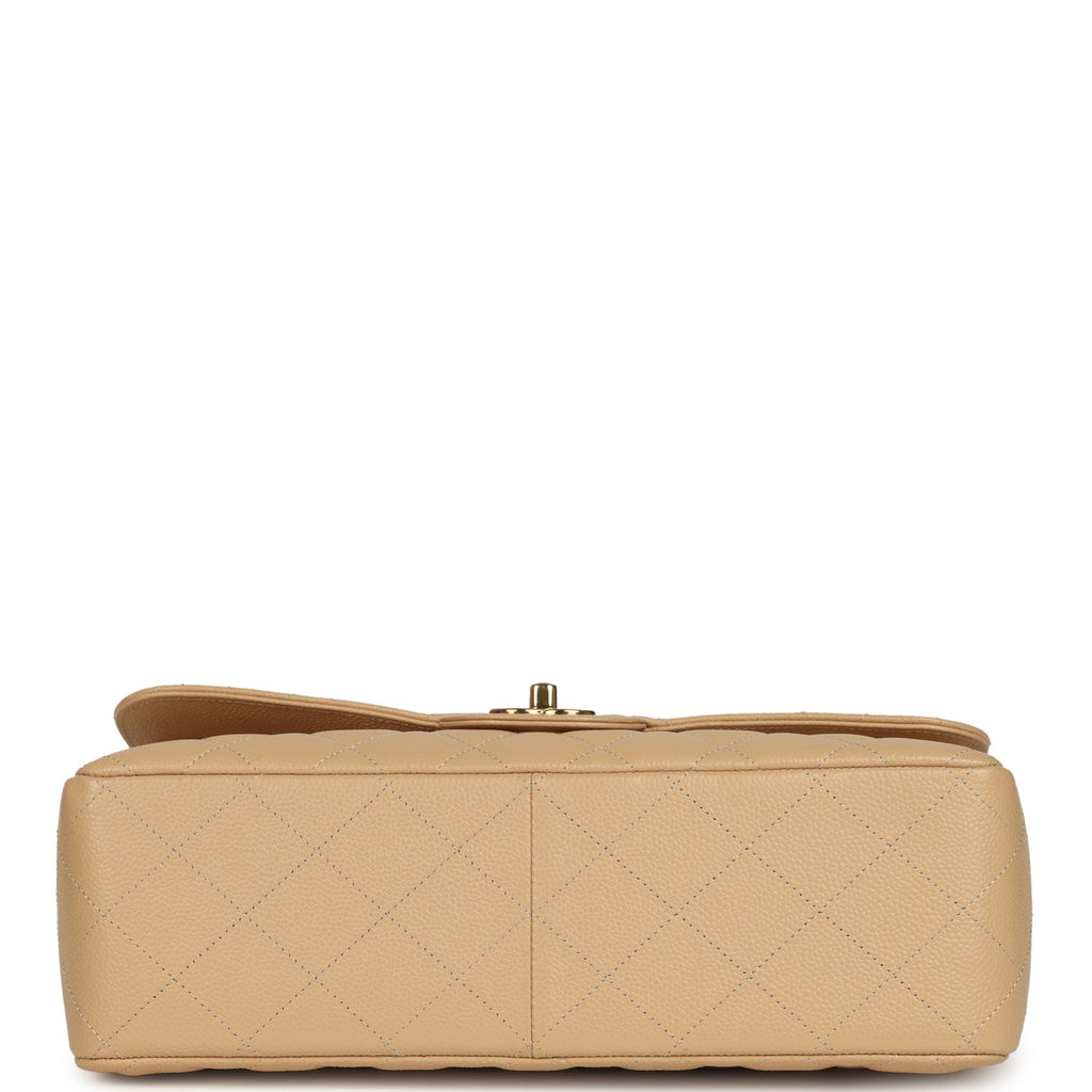 Pre-owned Chanel Jumbo Classic Double Flap Bag Light Beige Caviar Gold Hardware