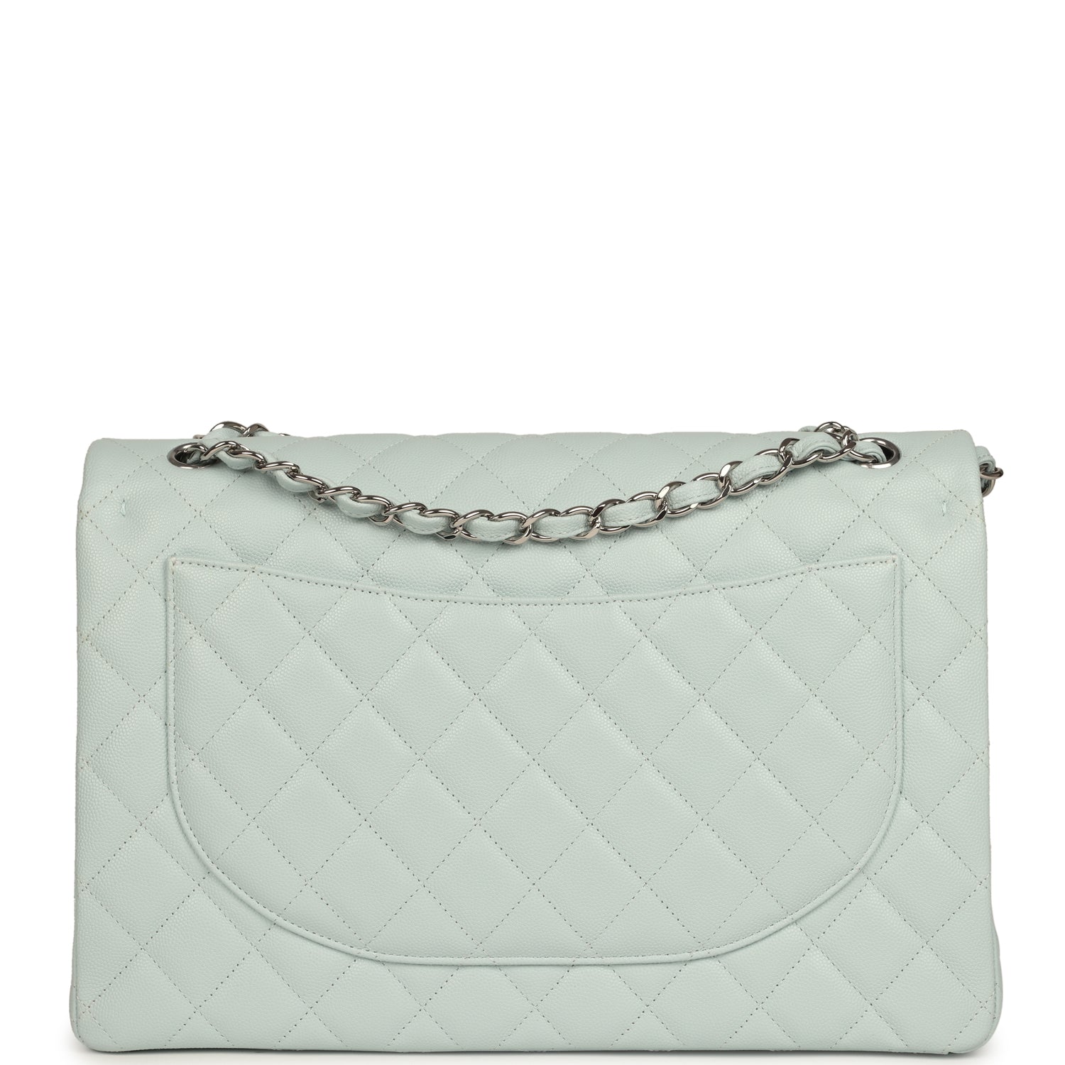 Chanel Maxi Classic Double Flap Bag Light Blue Shiny Caviar Silver Hardware
