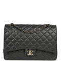 Chanel Maxi Classic Double Flap Bag Dark Grey Shiny Caviar Light Gold Hardware
