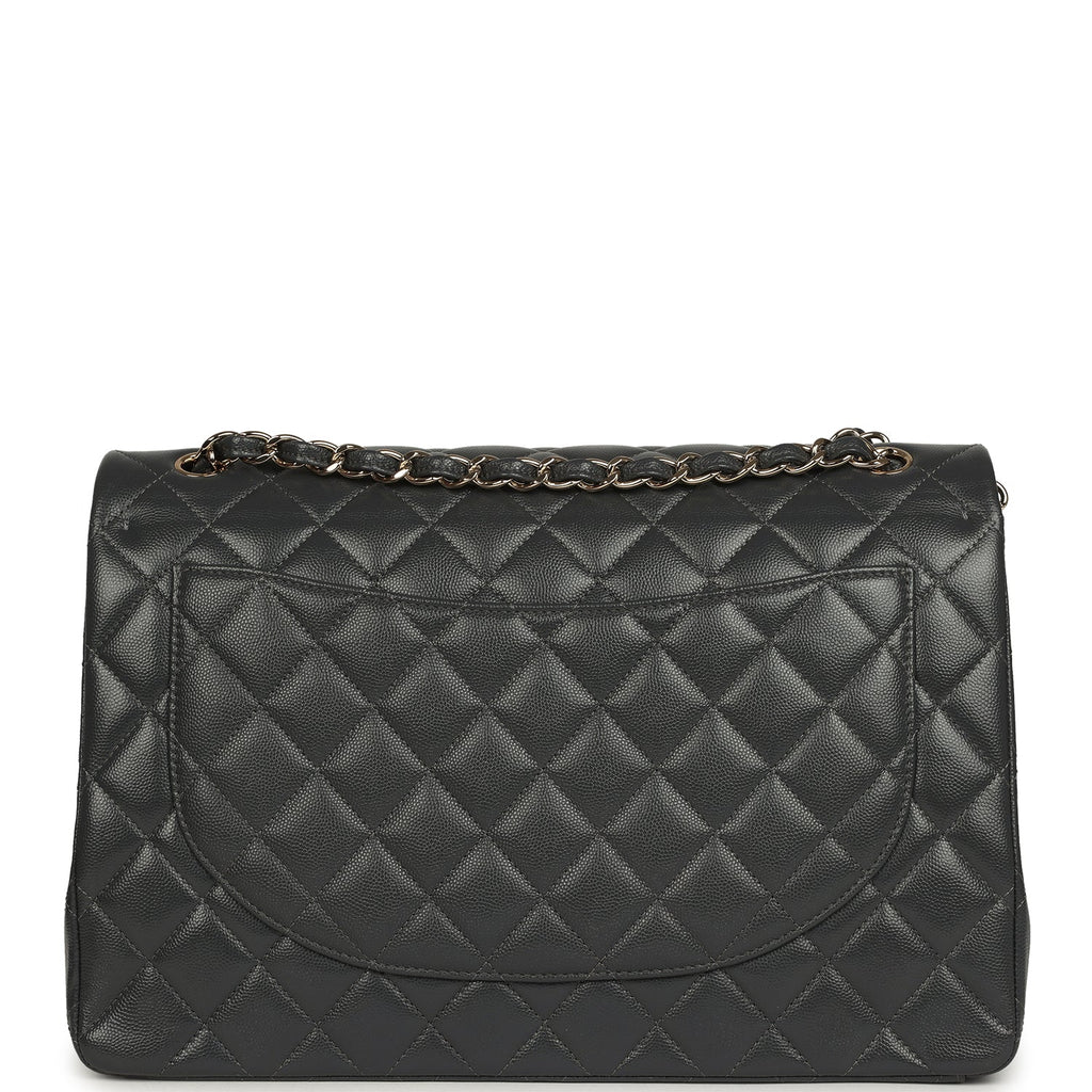 Chanel Maxi Classic Double Flap Bag Dark Grey Shiny Caviar Light Gold Hardware