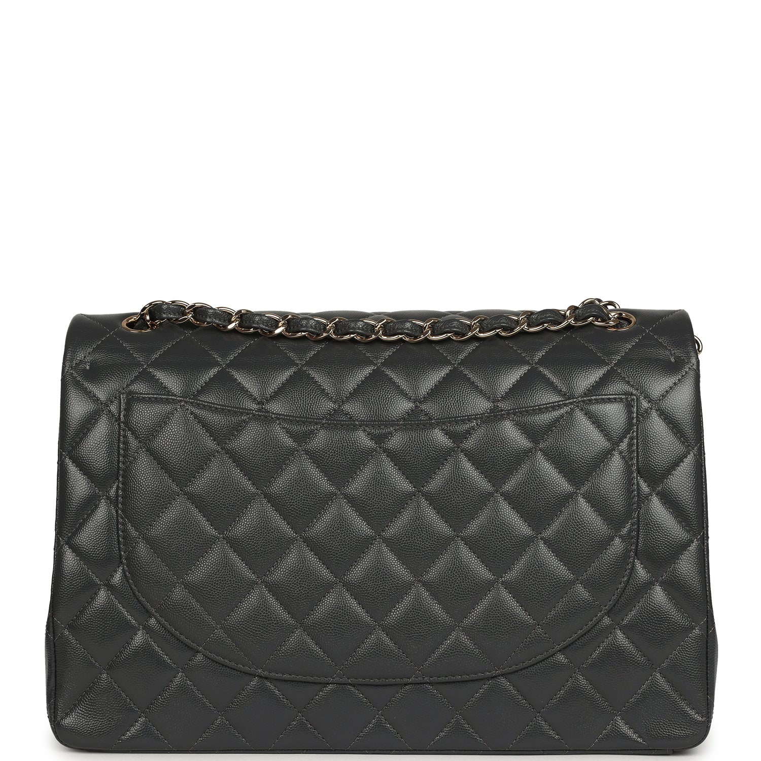 Chanel Maxi Classic Double Flap Bag Dark Grey Shiny Caviar Light Gold Hardware