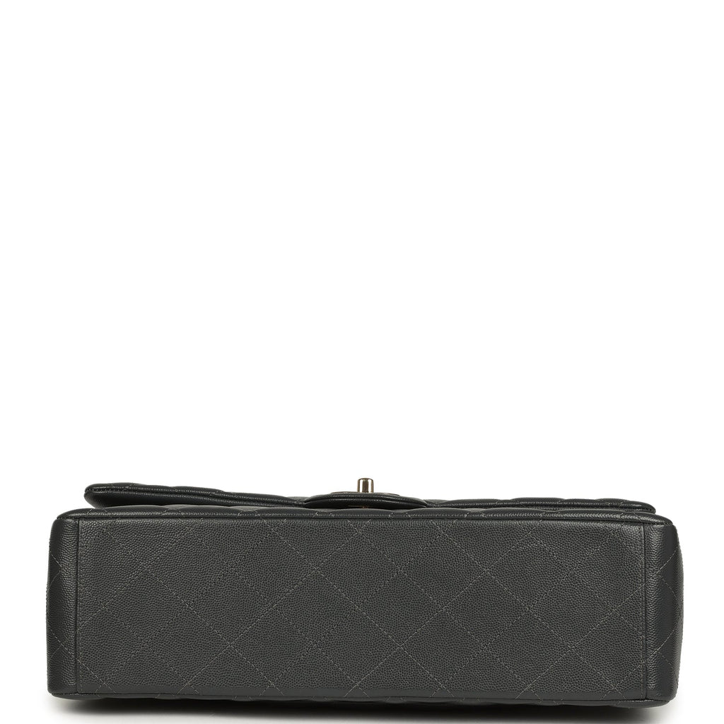 Chanel Maxi Classic Double Flap Bag Dark Grey Shiny Caviar Light Gold Hardware