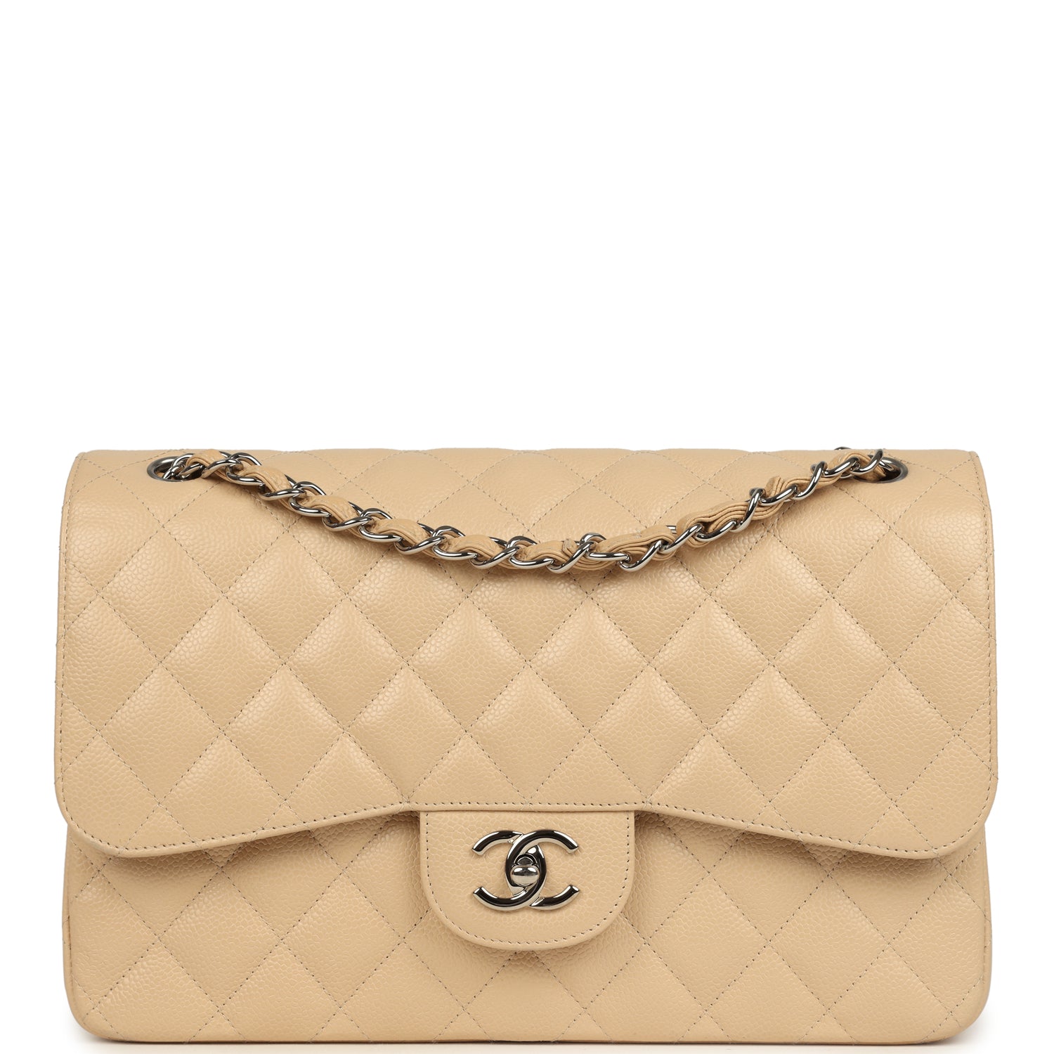 Chanel Jumbo Classic Double Flap Bag Light Beige Caviar Silver Hardware