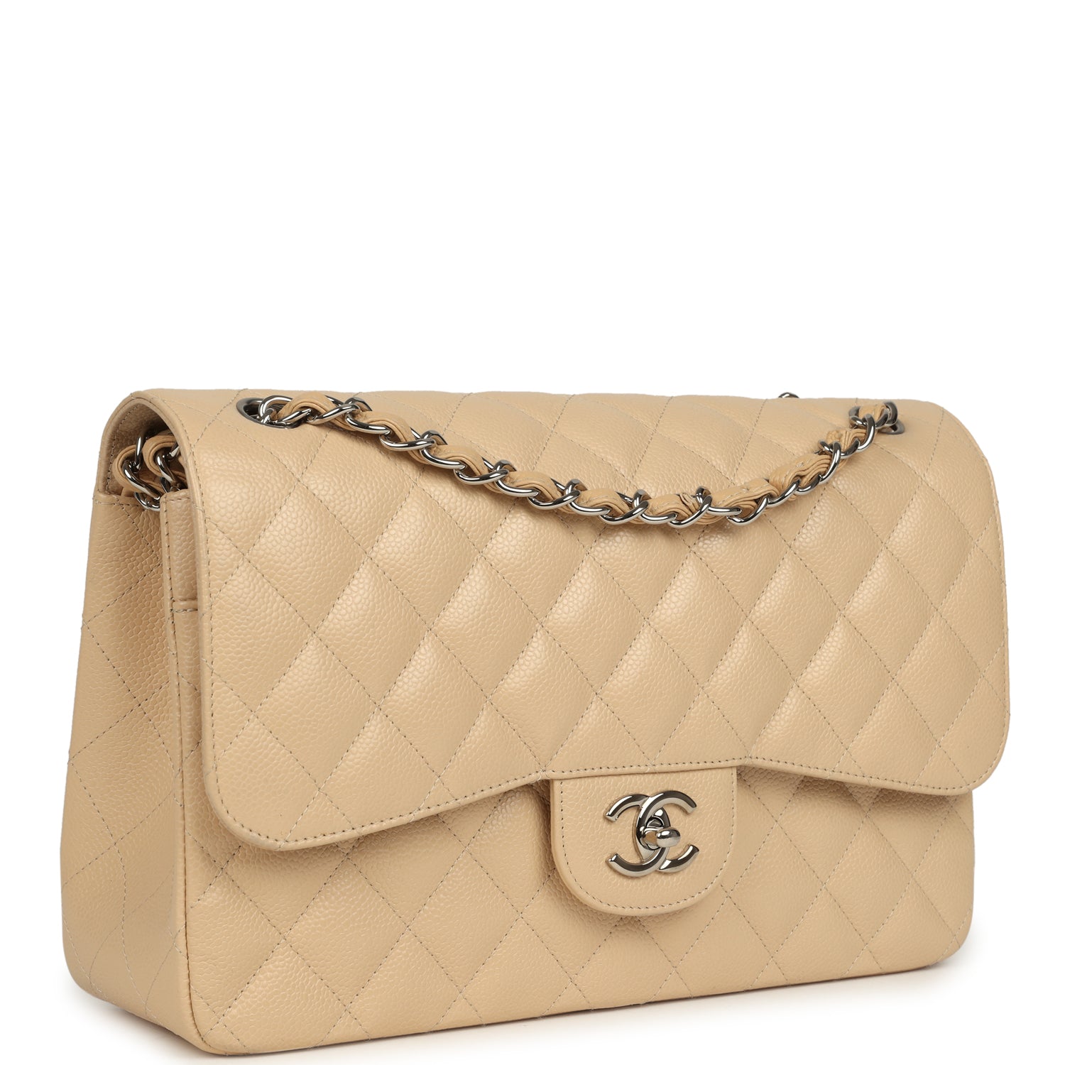Chanel Jumbo Classic Double Flap Bag Light Beige Caviar Silver Hardware