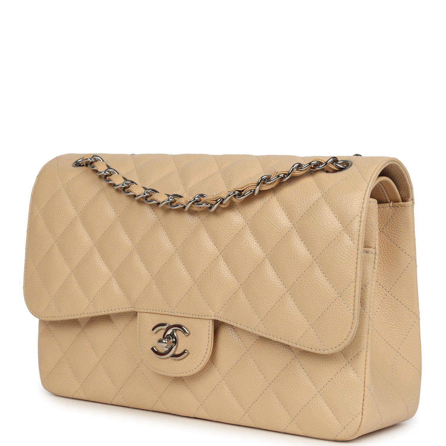 Chanel Jumbo Classic Double Flap Bag Light Beige Caviar Silver Hardware