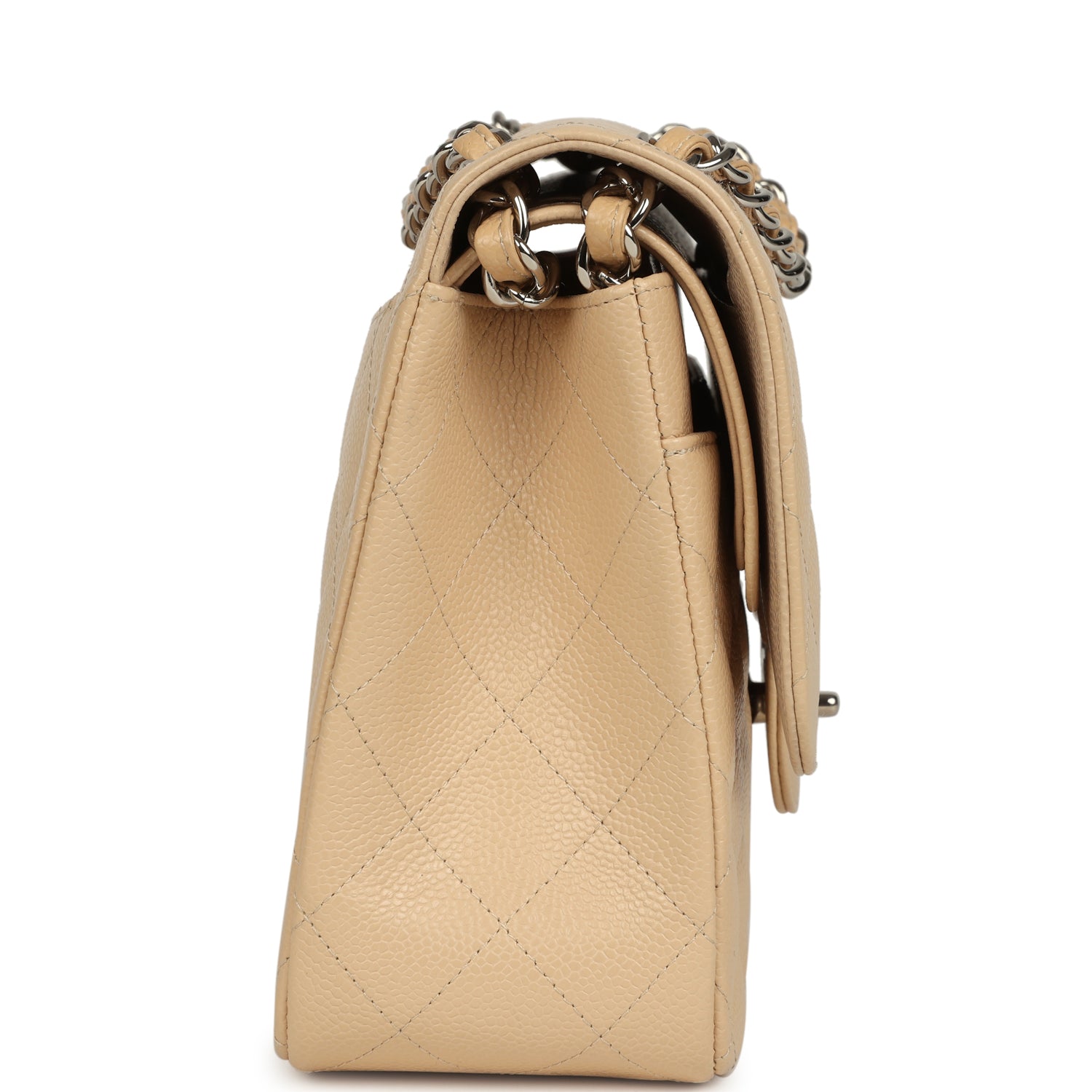 Chanel Jumbo Classic Double Flap Bag Light Beige Caviar Silver Hardware
