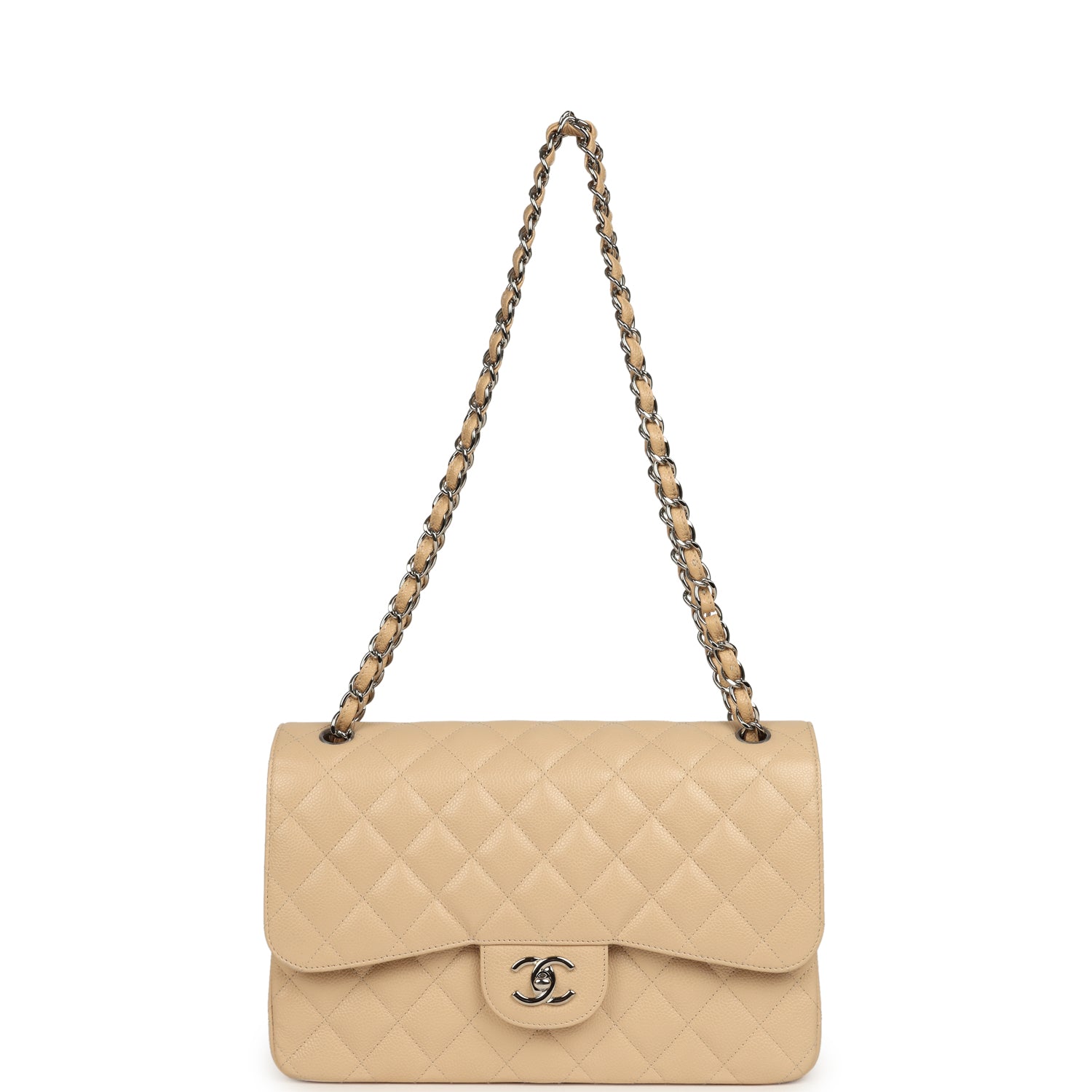 Chanel Jumbo Classic Double Flap Bag Light Beige Caviar Silver Hardware