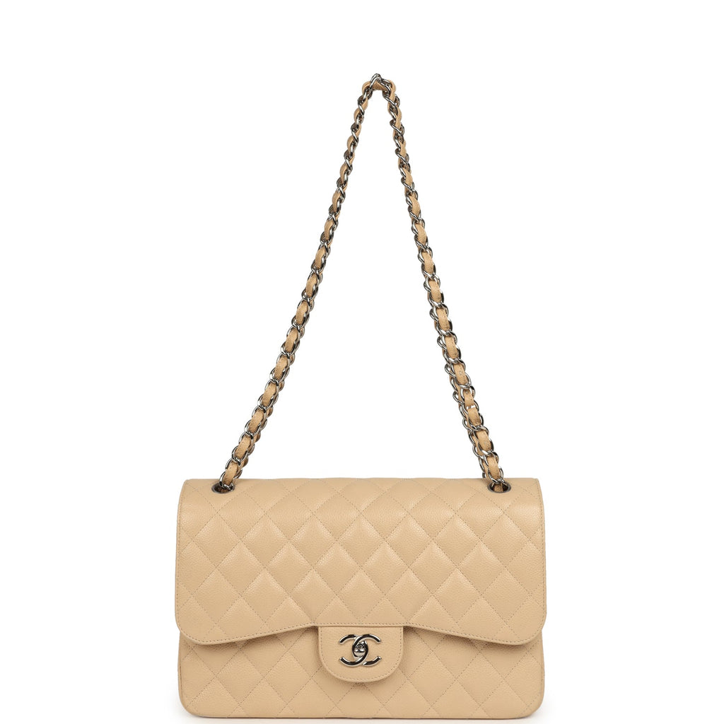Chanel Jumbo Classic Double Flap Bag Light Beige Caviar Silver Hardware