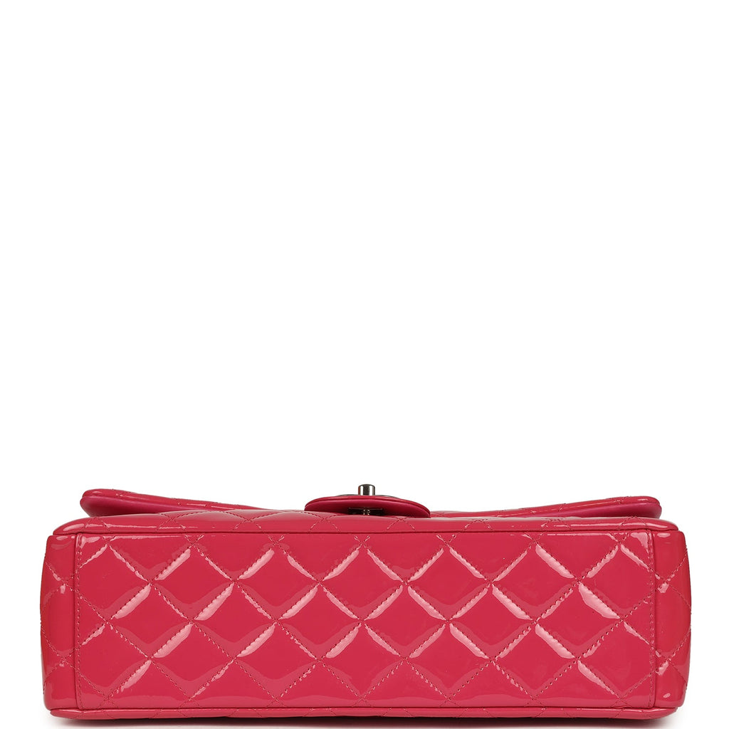 Chanel Maxi Classic Double Flap Bag Dark Pink Patent Silver Hardware