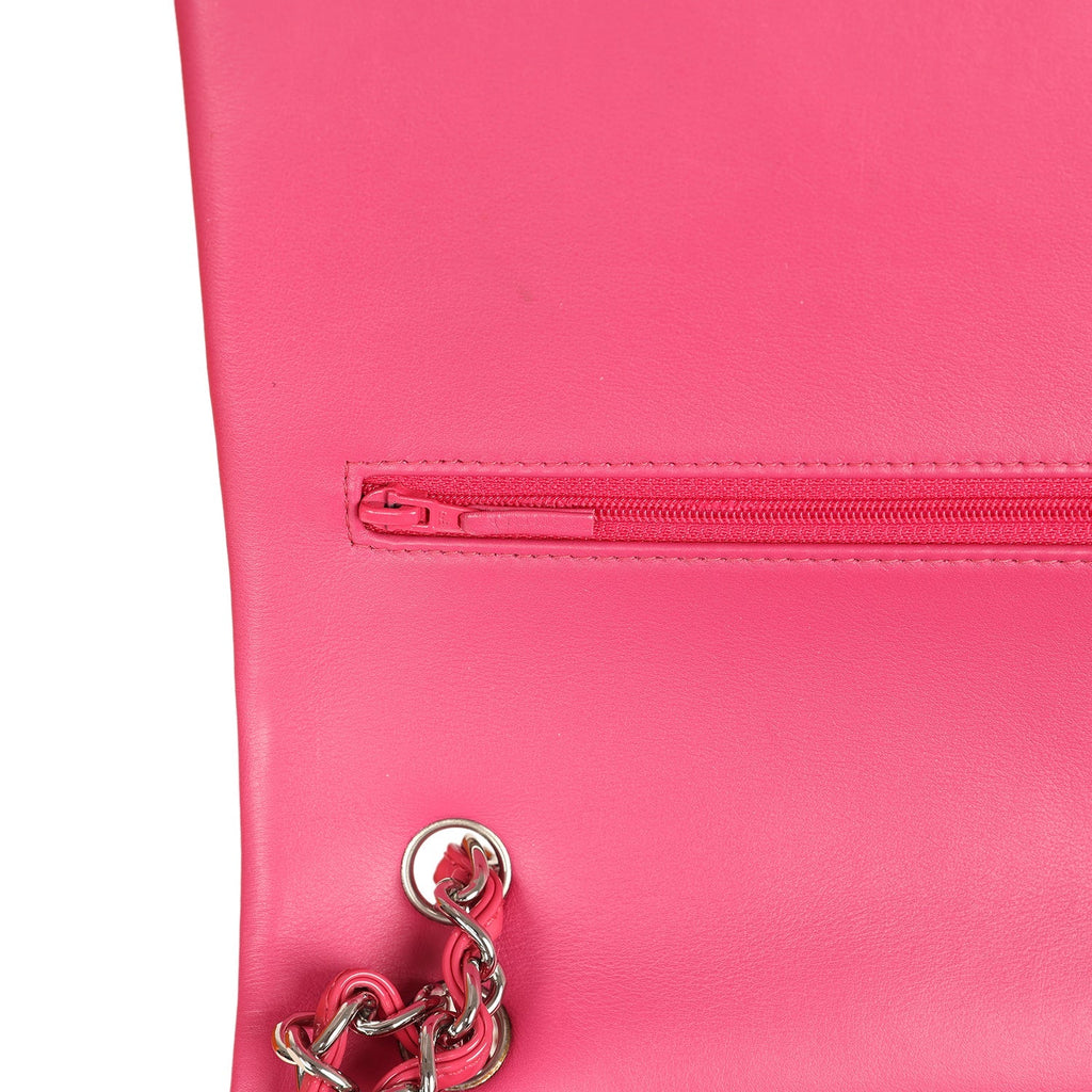 Chanel Maxi Classic Double Flap Bag Dark Pink Patent Silver Hardware
