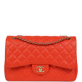 Chanel Jumbo Classic Double Flap Bag Dark Orange Shiny Caviar Light Gold Hardware