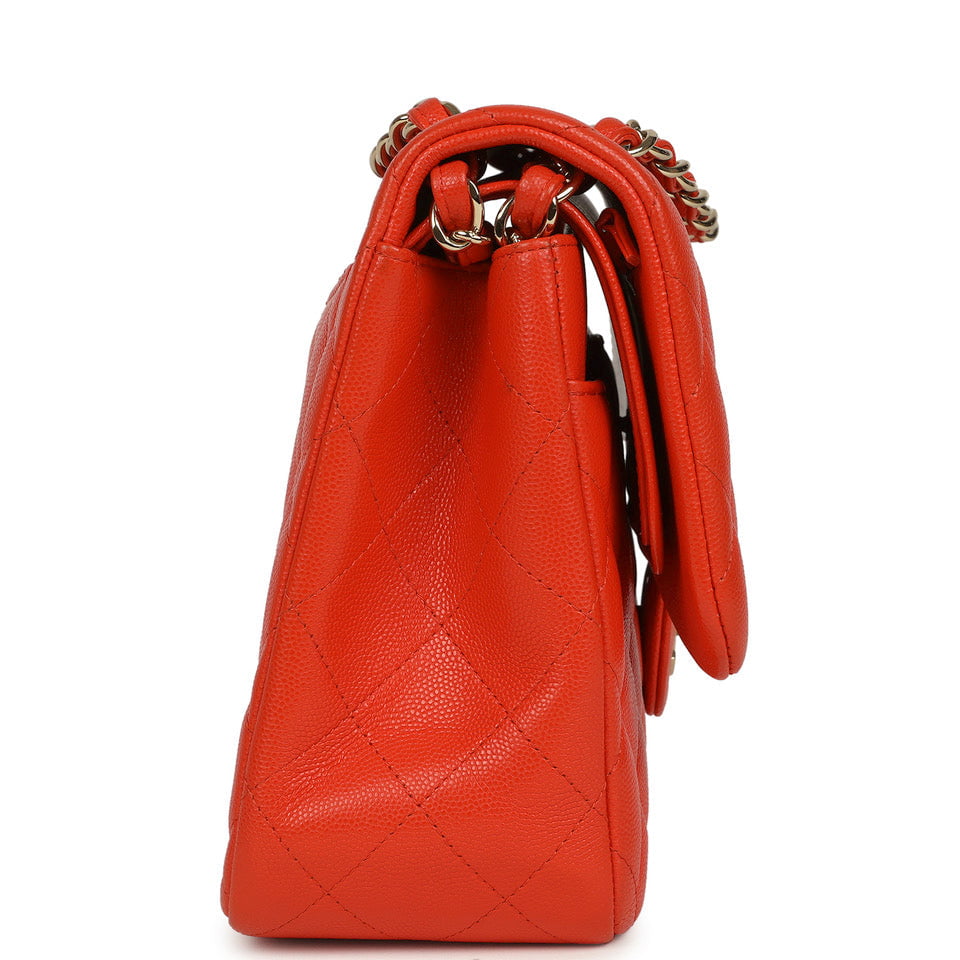 Chanel Jumbo Classic Double Flap Bag Dark Orange Shiny Caviar Light Gold Hardware