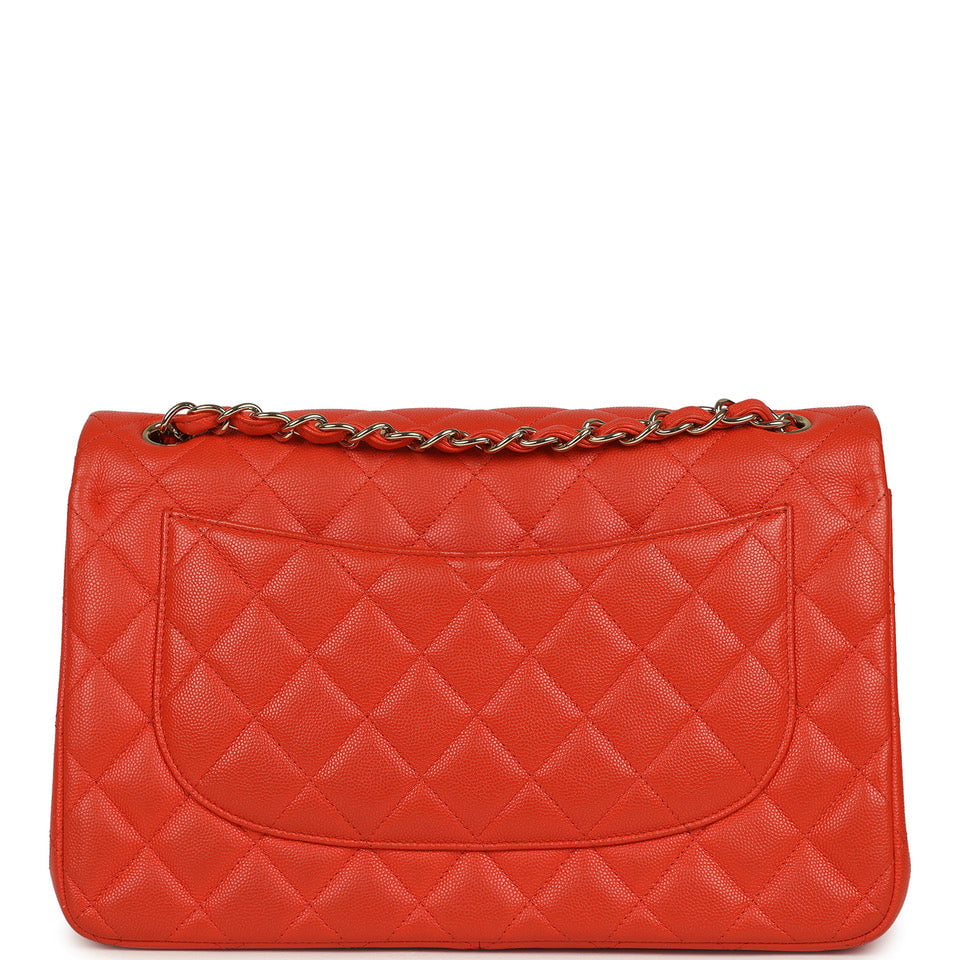 Chanel Jumbo Classic Double Flap Bag Dark Orange Shiny Caviar Light Gold Hardware