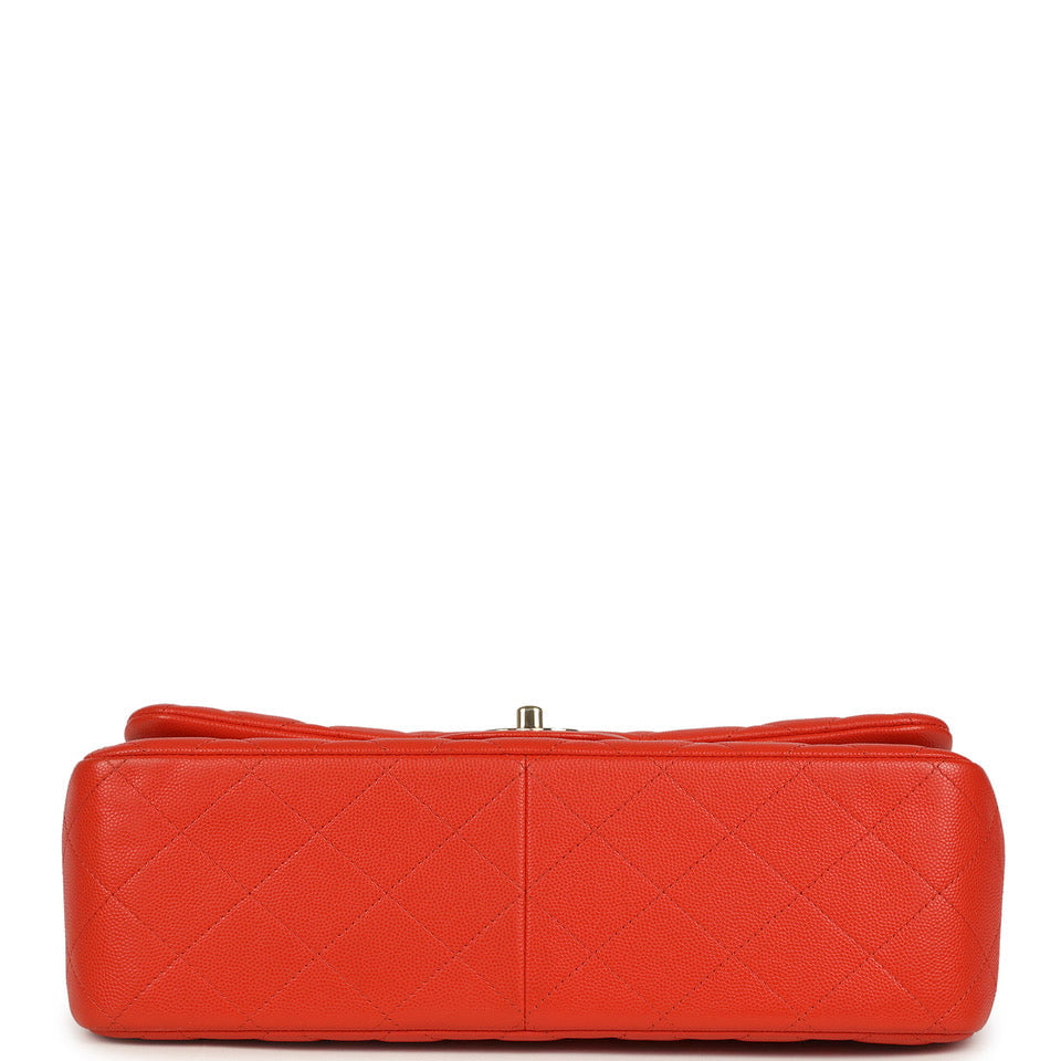 Chanel Jumbo Classic Double Flap Bag Dark Orange Shiny Caviar Light Gold Hardware