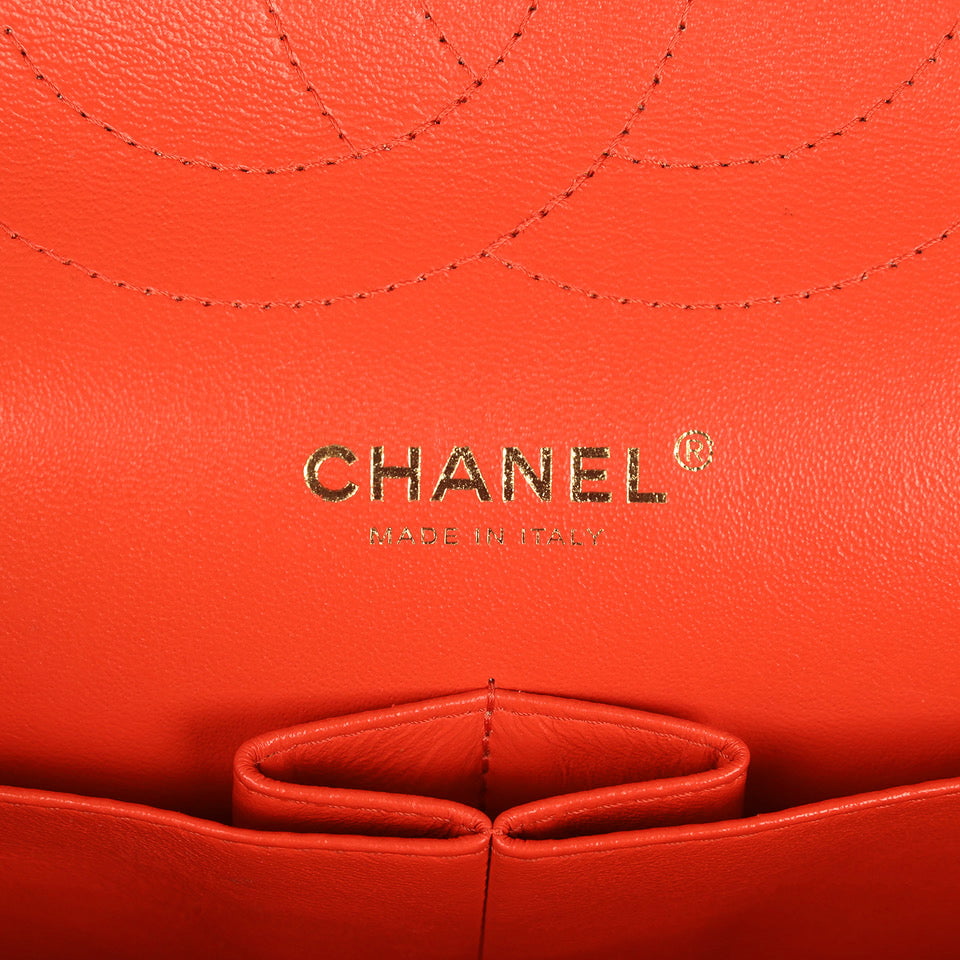 Chanel Jumbo Classic Double Flap Bag Dark Orange Shiny Caviar Light Gold Hardware