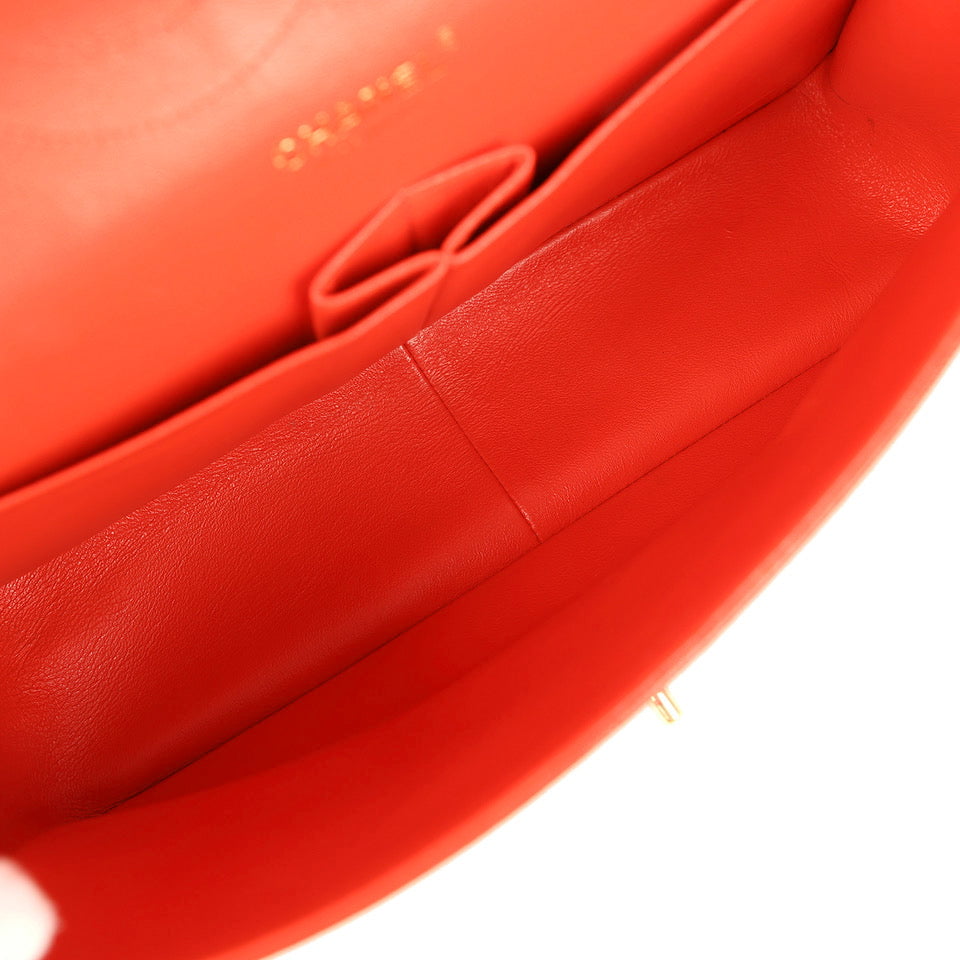 Chanel Jumbo Classic Double Flap Bag Dark Orange Shiny Caviar Light Gold Hardware
