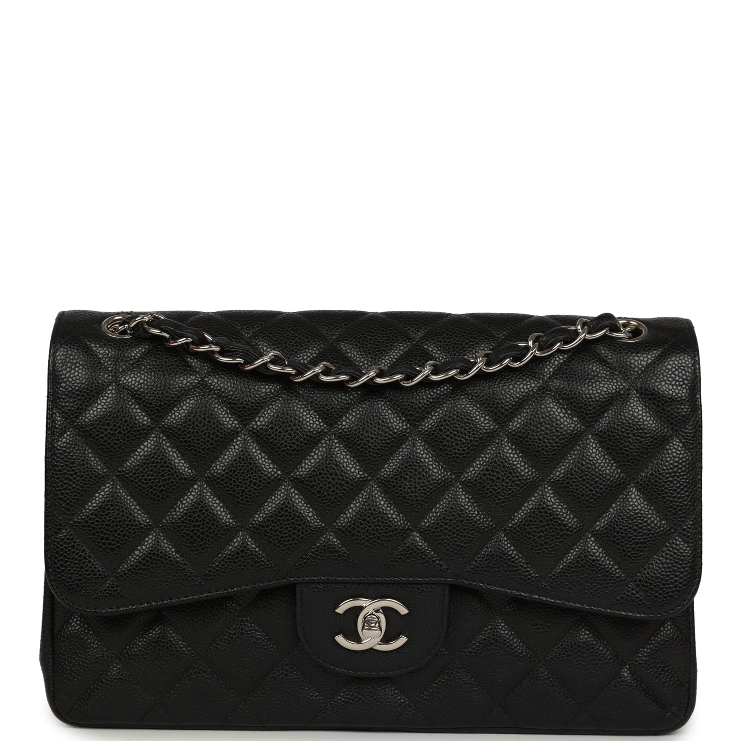 Chanel Jumbo Classic Double Flap Bag Black Caviar Silver Hardware