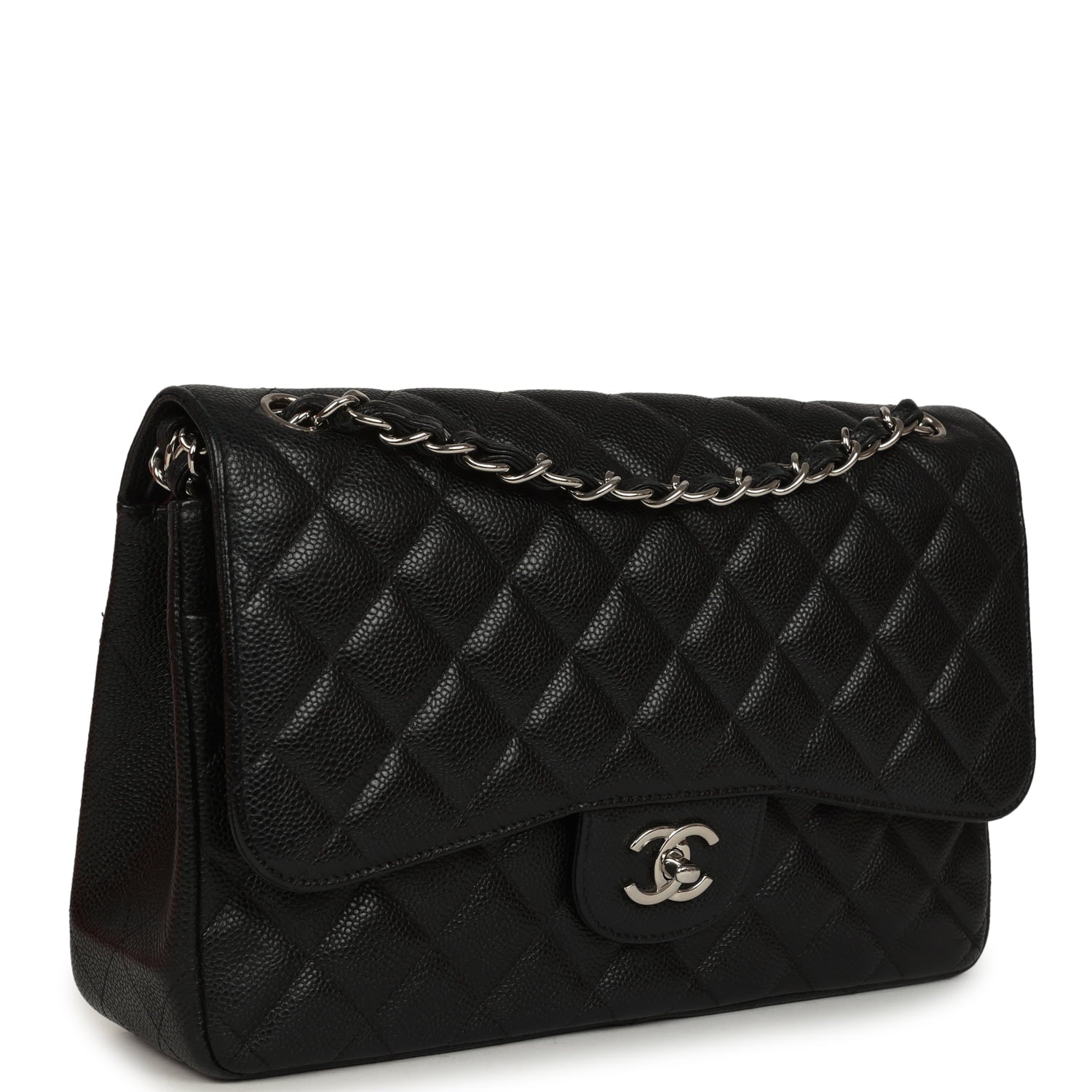 Chanel Jumbo Classic Double Flap Bag Black Caviar Silver Hardware