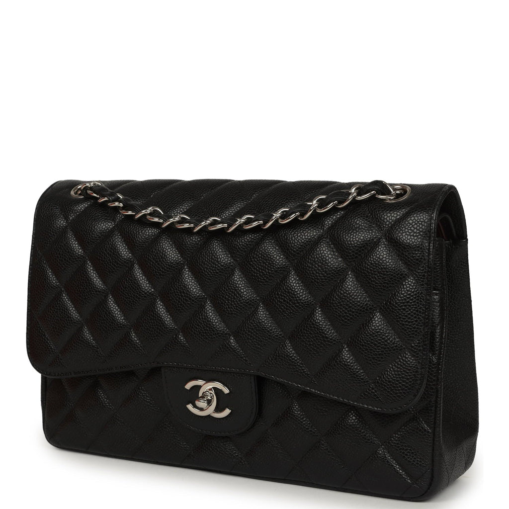 Chanel Jumbo Classic Double Flap Bag Black Caviar Silver Hardware