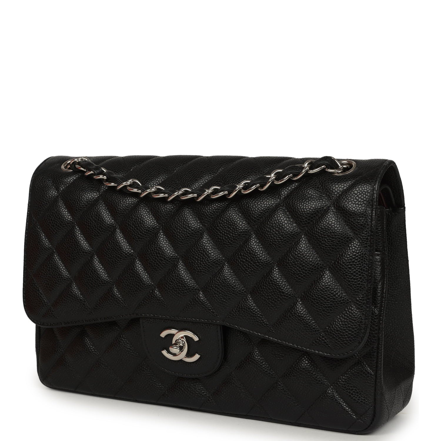 Chanel Jumbo Classic Double Flap Bag Black Caviar Silver Hardware
