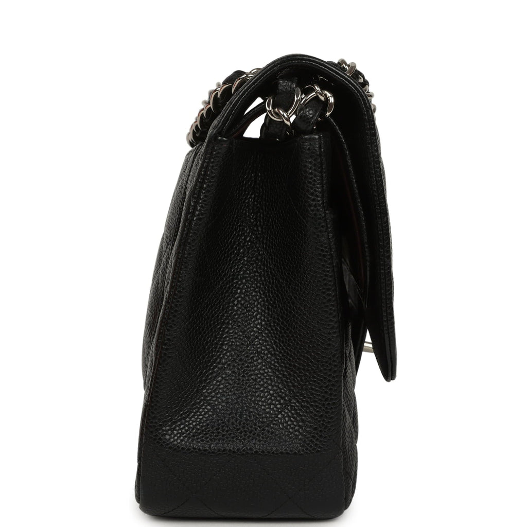 Chanel Jumbo Classic Double Flap Bag Black Caviar Silver Hardware