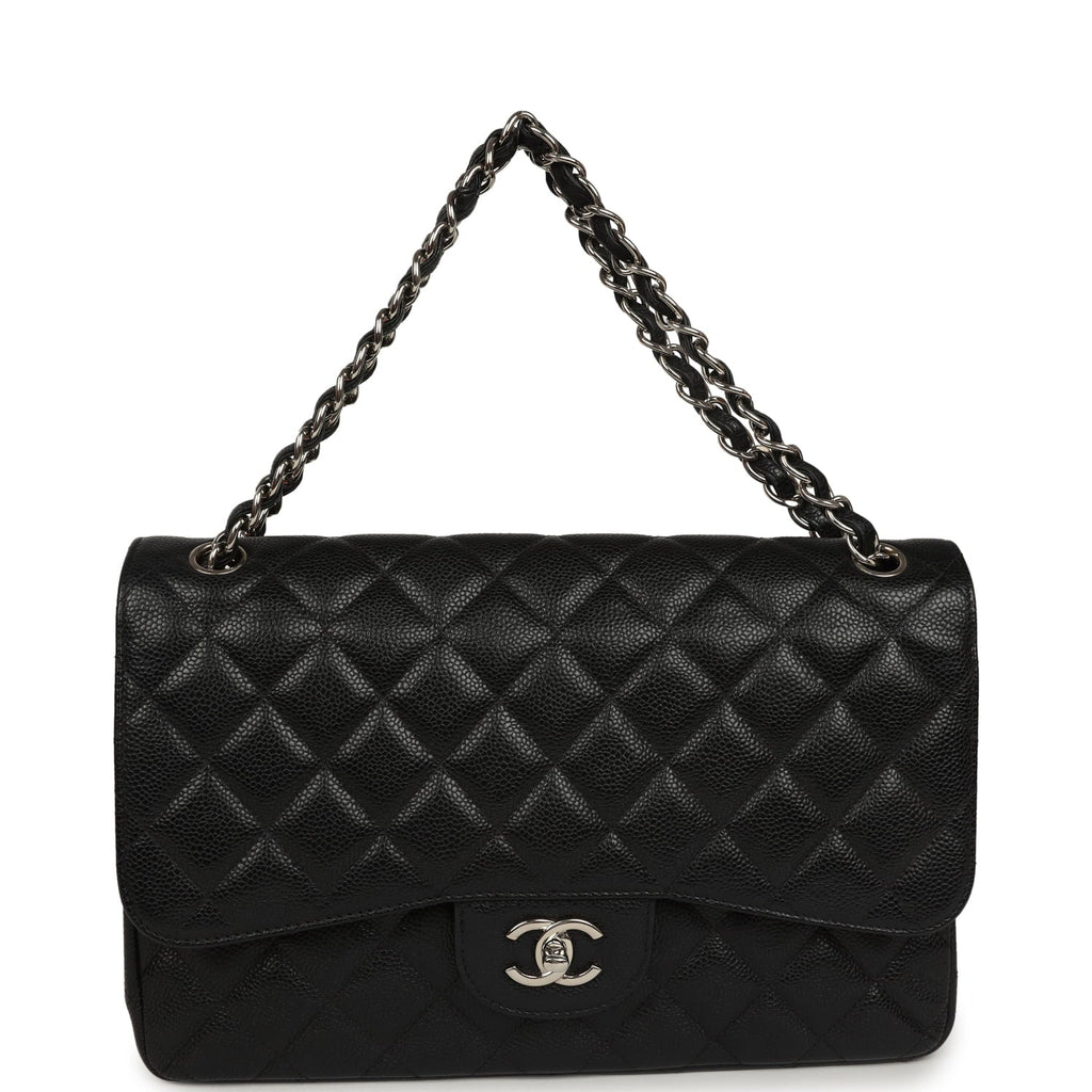 Chanel Jumbo Classic Double Flap Bag Black Caviar Silver Hardware