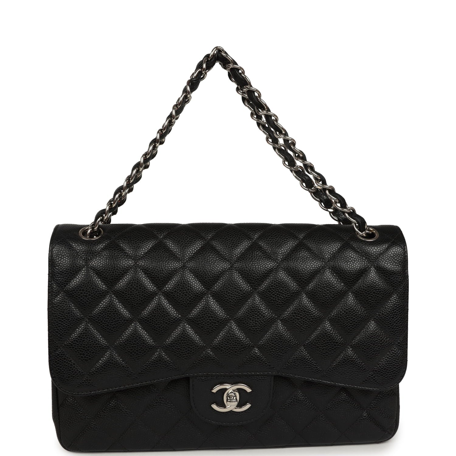 Chanel Jumbo Classic Double Flap Bag Black Caviar Silver Hardware