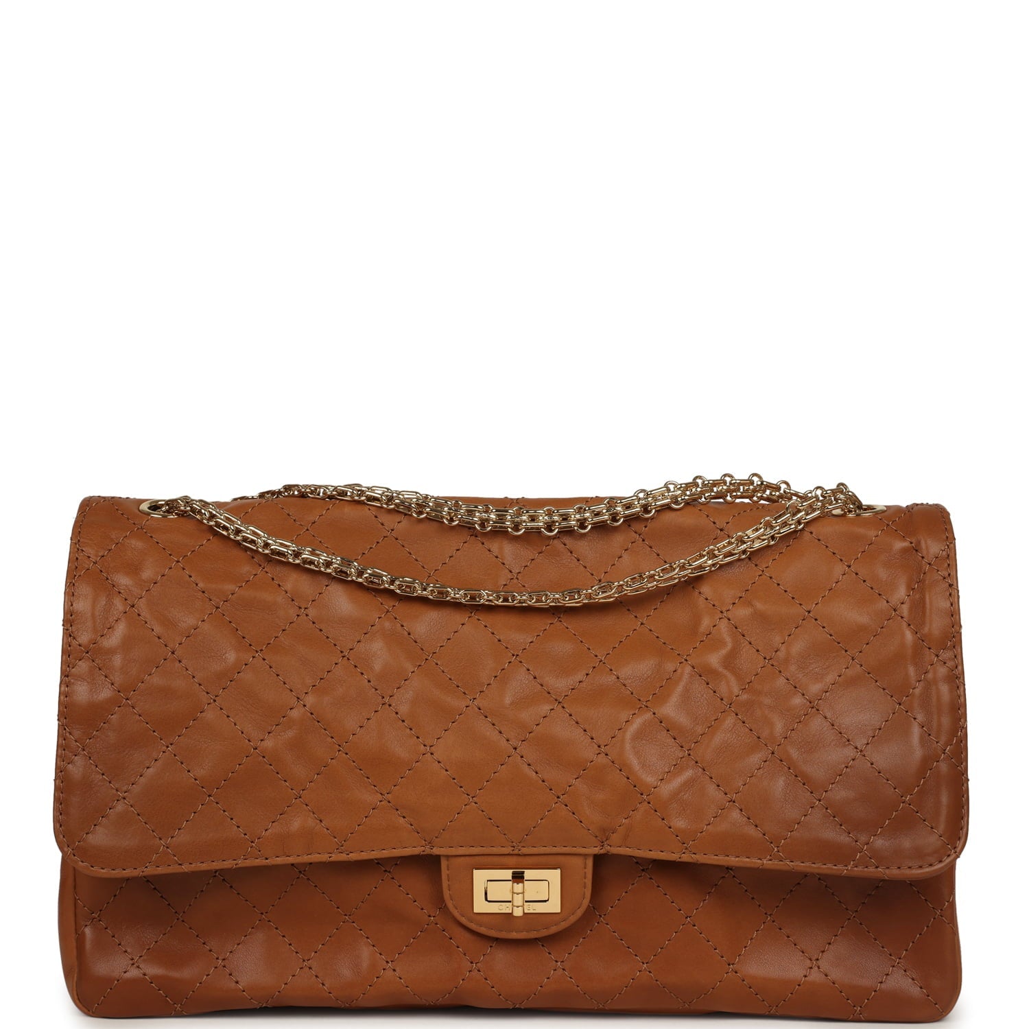 Chanel Maxi "Crush" Reissue 225 2.55 Double Flap Bag Camel Patinated Calfskin Gold Hardware