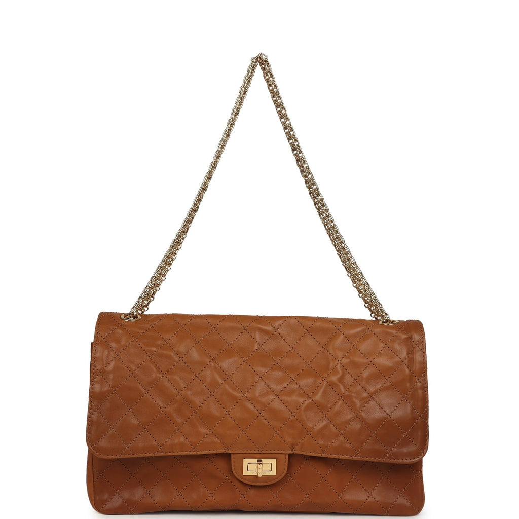 Chanel Maxi "Crush" Reissue 225 2.55 Double Flap Bag Camel Patinated Calfskin Gold Hardware