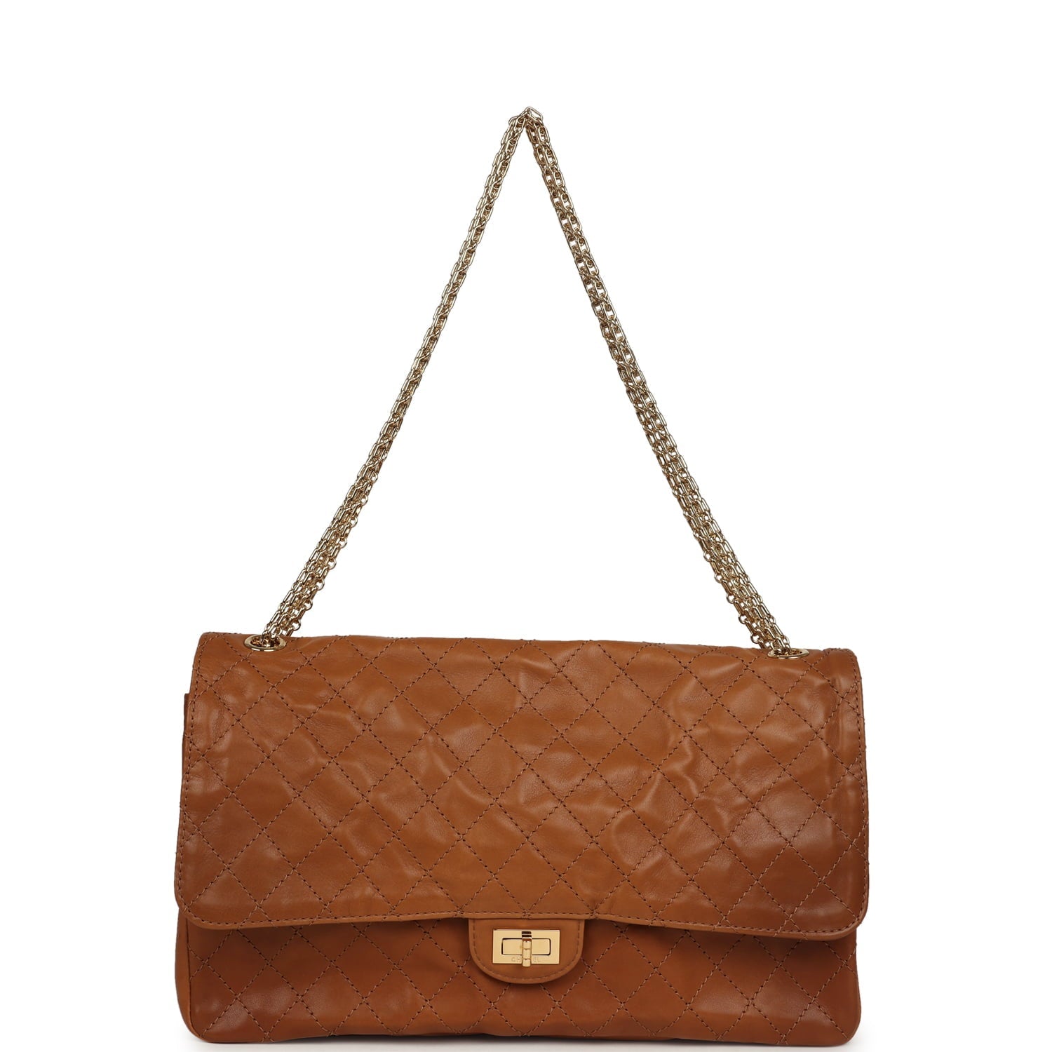 Chanel Maxi "Crush" Reissue 225 2.55 Double Flap Bag Camel Patinated Calfskin Gold Hardware