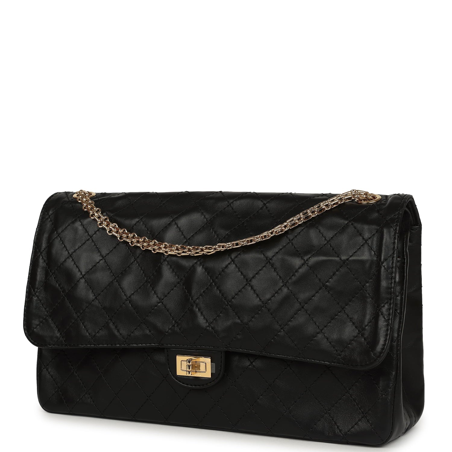 Chanel Maxi "Crush" Reissue 225 2.55 Double Flap Bag Black Lambskin Gold Hardware